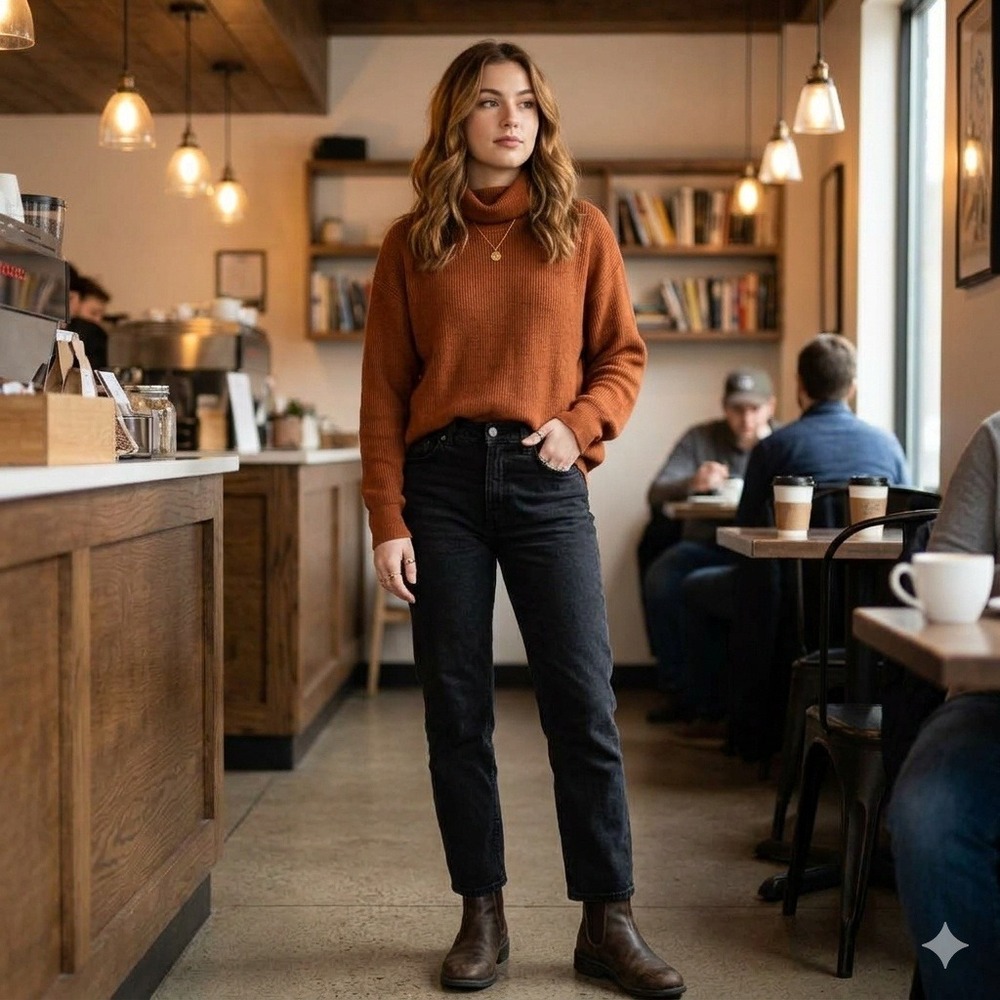 Autumnal Free People Turtleneck Sweater Womens XS Brown Oversized Knit Top